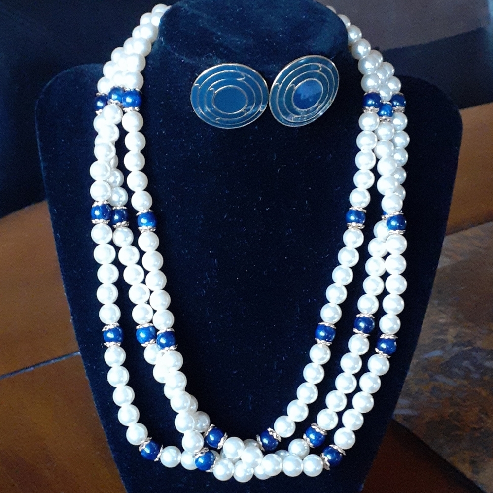 Three Strand Necklace & Earrings